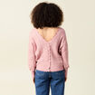 Gilet ajour&eacute; col V manches longues rose pastel femme