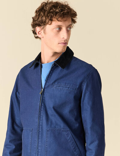 Blouson manches longues en coton bleu fonc&eacute; homme