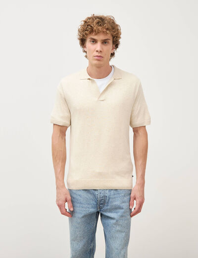 Polo manches courtes col cubain ecru homme