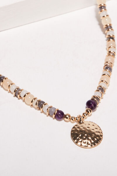 Collier à pendentif et perles vert kaki femme