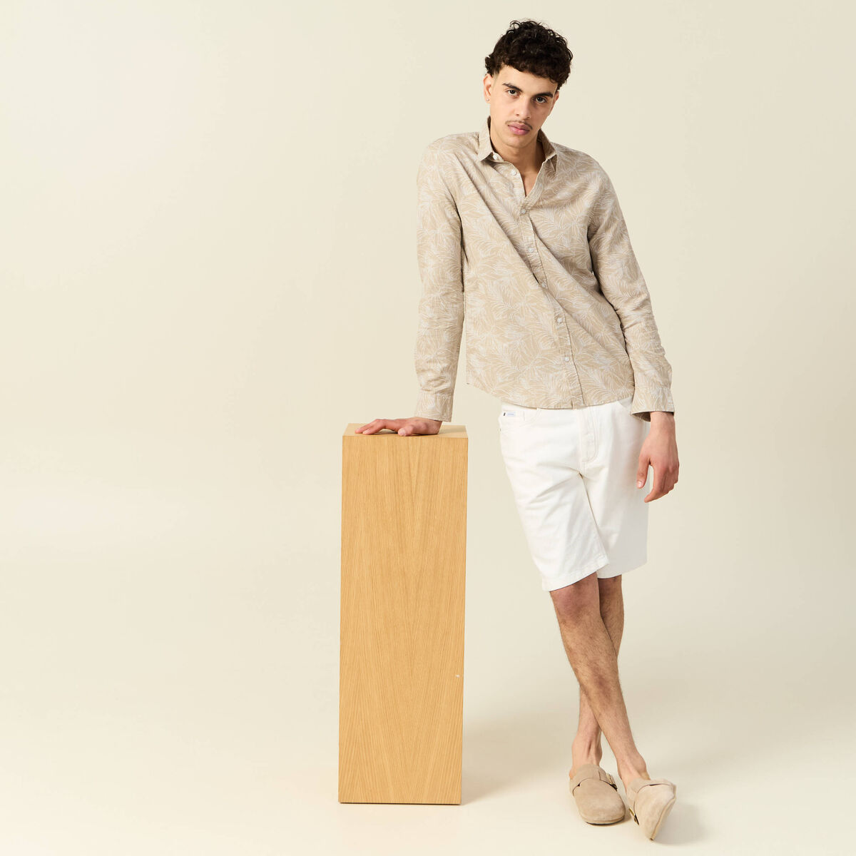 Chemise manches longues beige homme