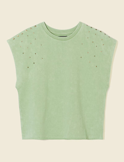 Sweat sans manches à clous vert kaki femme
