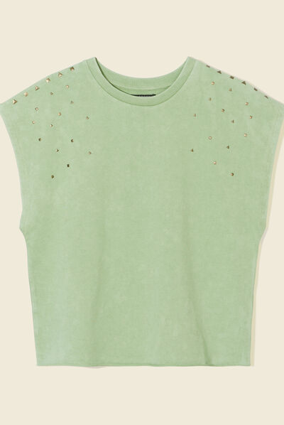 Sweat sans manches à clous vert kaki femme