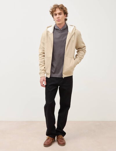 Sweat manches longues zipp&eacute; beige homme