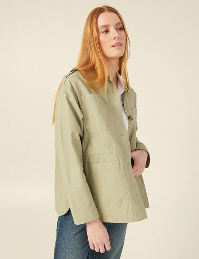 Veste droite avec poches vert kaki femme