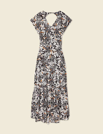 Robe longue évasée dos ouvert noir femme