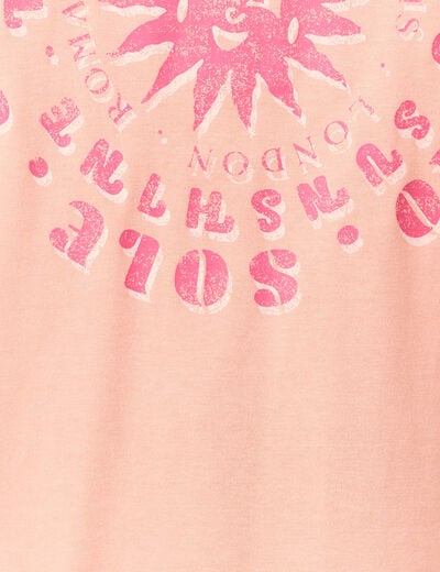 T-shirt en coton manches courtes rose corail femme