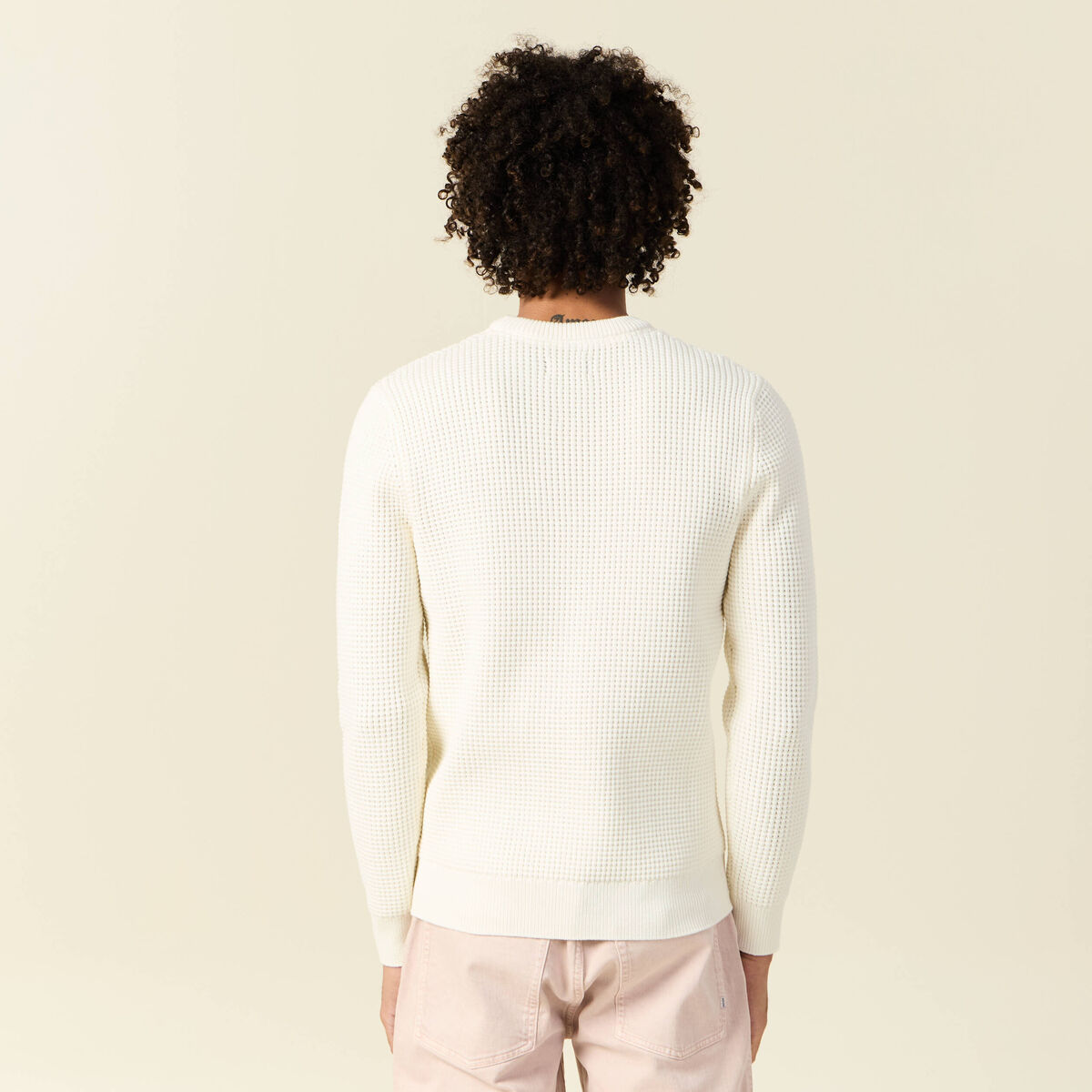 Pull manches longues col rond ecru homme