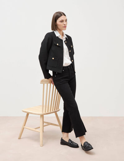 Jeans bootcut cropped taille bascul&eacute;e denim noir femme