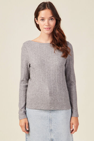 T-shirt manches longues gris foncé femme