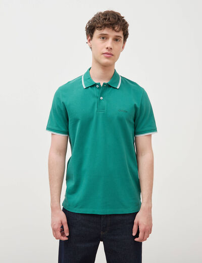 Polo cintr&eacute; en coton manches courtes vert &eacute;meraude homme