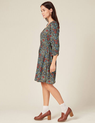 Robe trapèze manches 3/4 noir femme