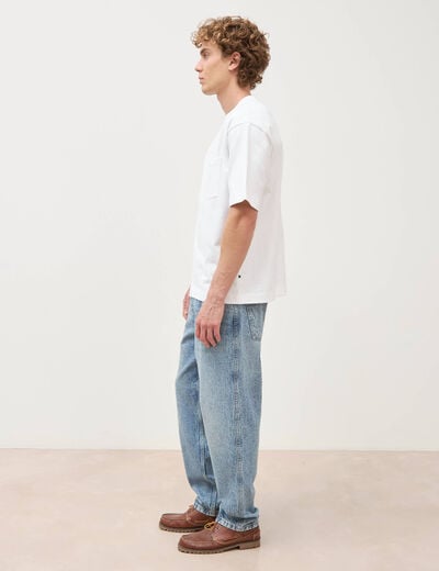 T-shirt droit en coton col ras du cou blanc homme