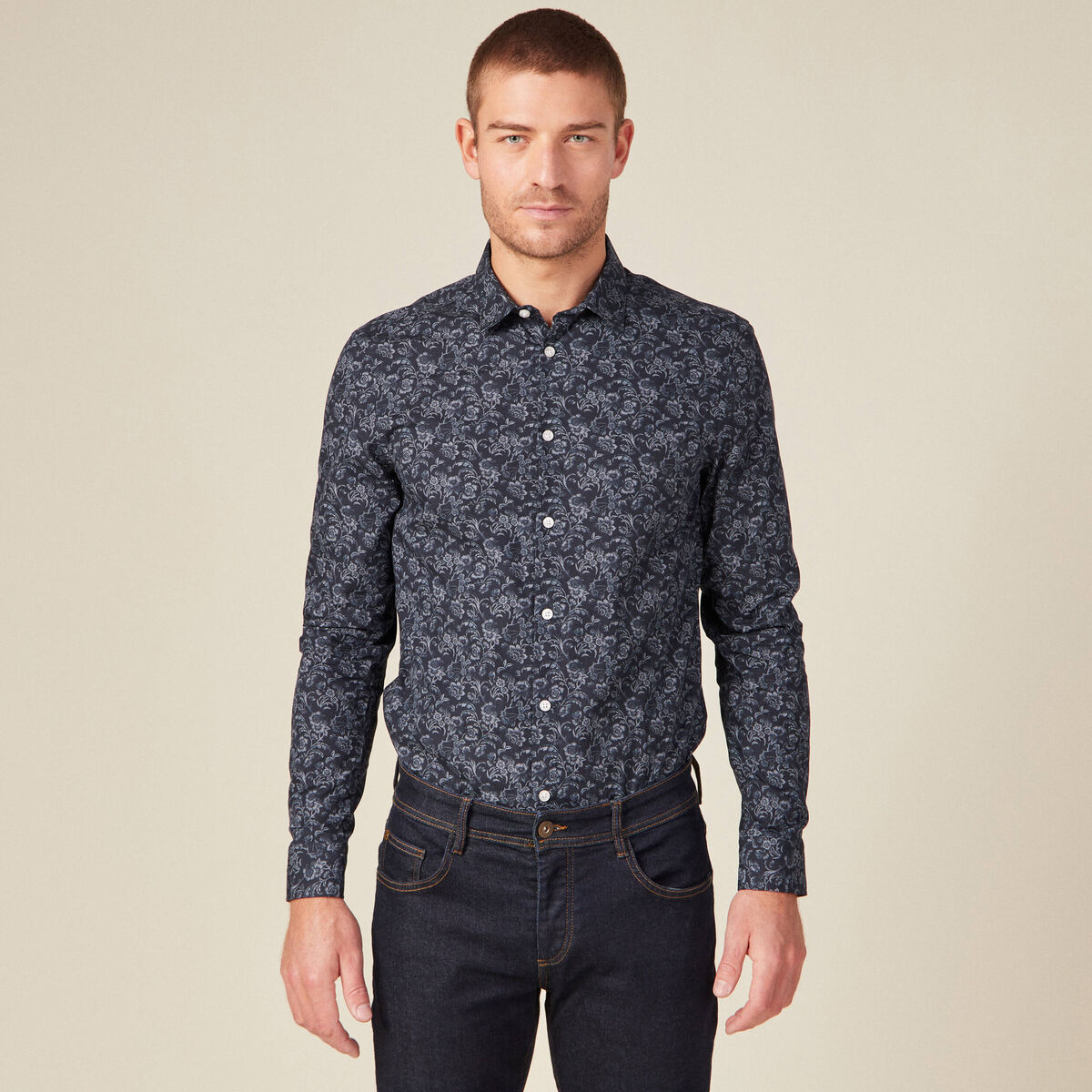 Chemise à manches longues bleu marine homme
