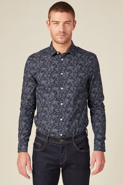 Chemise à manches longues bleu marine homme