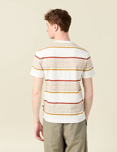 T-shirt ray&eacute; col rond manches courtes ecru homme
