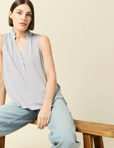 Top sans manches col montant bleu femme