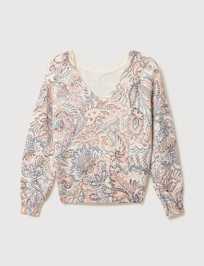 Pull col bateau manches longues ecru femme