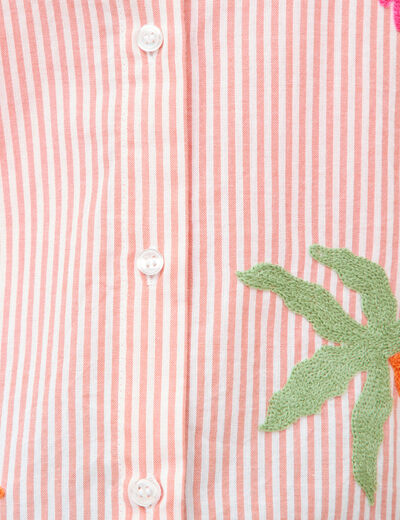 Chemise ample en coton &agrave; broderie orange abricot femme