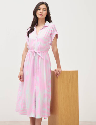 Robe longue &eacute;vas&eacute;e ceintur&eacute;e rose femme