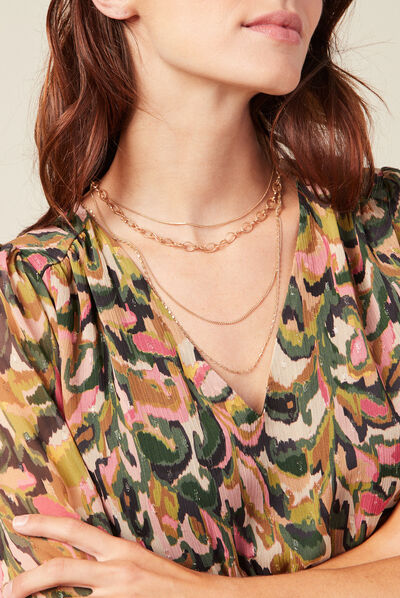 Collier à chaînes multirangs couleur or femme