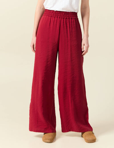 Pantalon large fluide rouge foncé femme