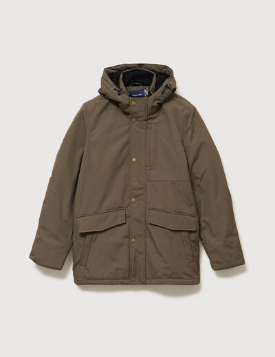 Parka longue droite &agrave; capuche taupe homme