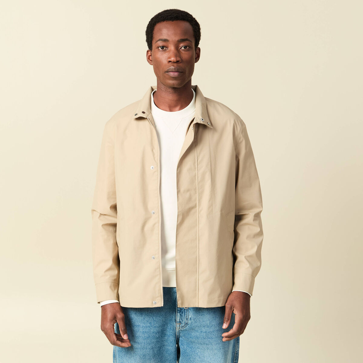 Trench manches longues col montant beige homme