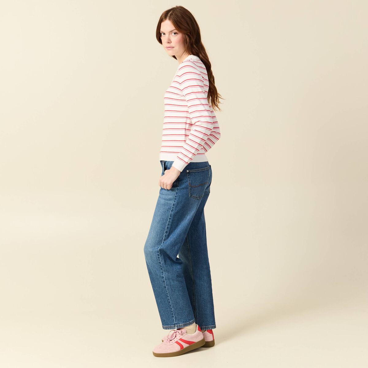 Polo ray&eacute; manches longues blanc femme
