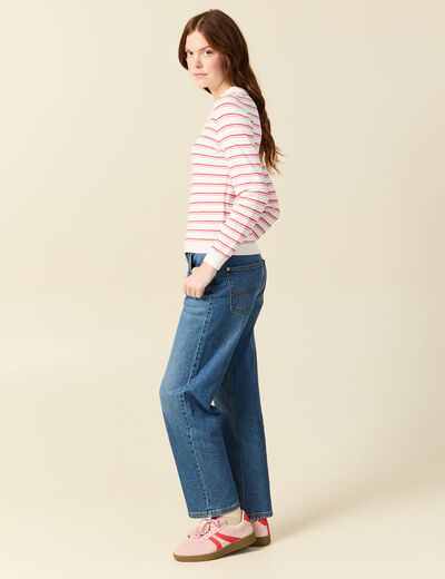 Polo ray&eacute; manches longues blanc femme