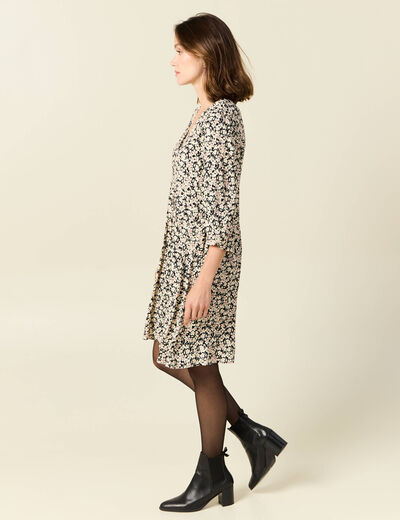 Robe évasée manches 3/4 noir femme