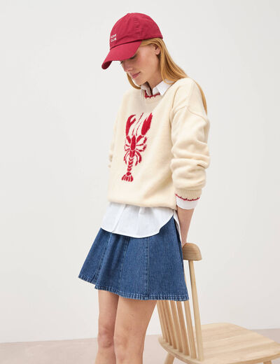 Pull droit manches longues col rond ecru femme