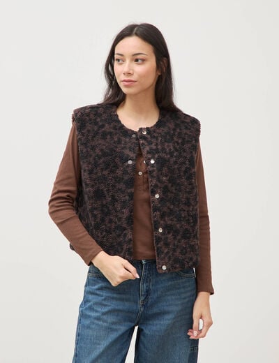 Gilet sans manches r&eacute;versible marron chocolat femme