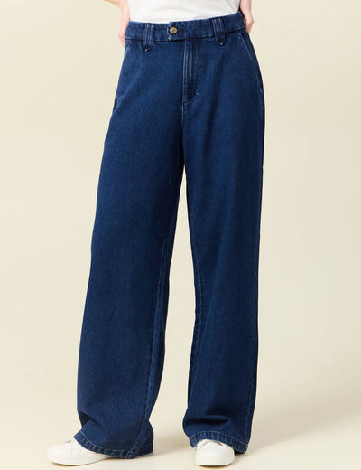 Jeans large taille haute denim brut femme