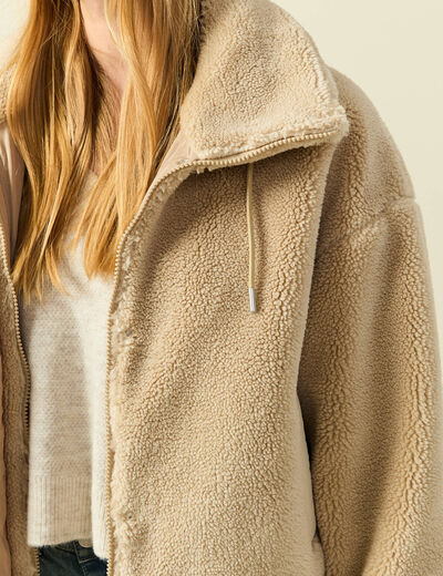 Veste oversize effet polaire col montant creme femme