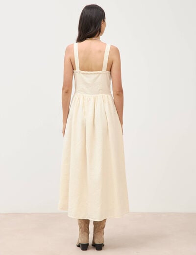 Robe en coton &agrave; bretelles col carr&eacute; ivoire femme