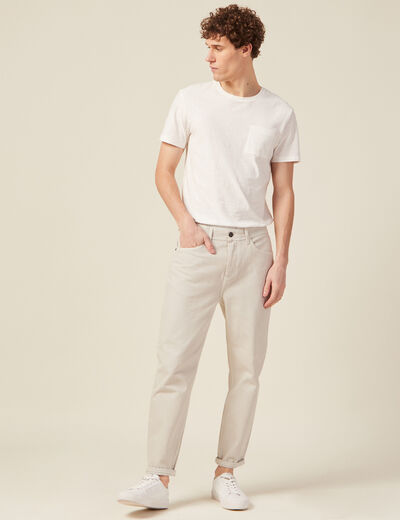 Jeans tapered 5 poches beige homme