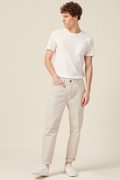 Jeans tapered 5 poches beige homme