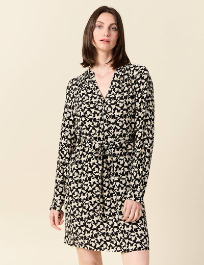 Robe droite fluide ceinturée creme femme
