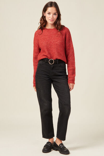 Pull manches longues cropped rouge foncé femme