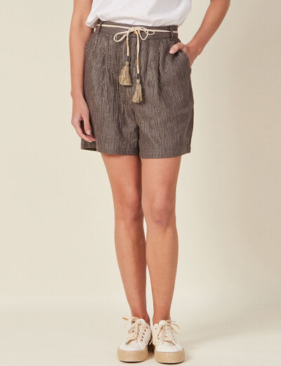 Short droit ceinturé gris foncé femme
