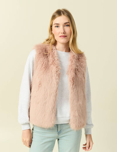 Veste fausse fourrure avec doublure vieux rose femme