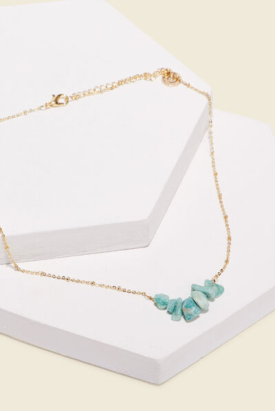 Collier avec perles pierres bleu clair femme