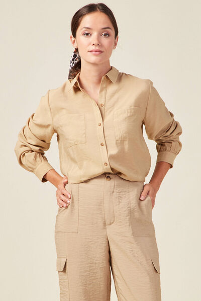 Chemise manches longues beige femme