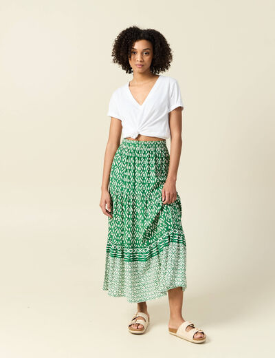 Jupe longue évasée vert femme