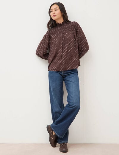 Blouse droite manches longues marron fonc&eacute; femme