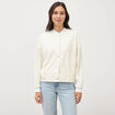 Veste droite manches longues tweed ecru femme