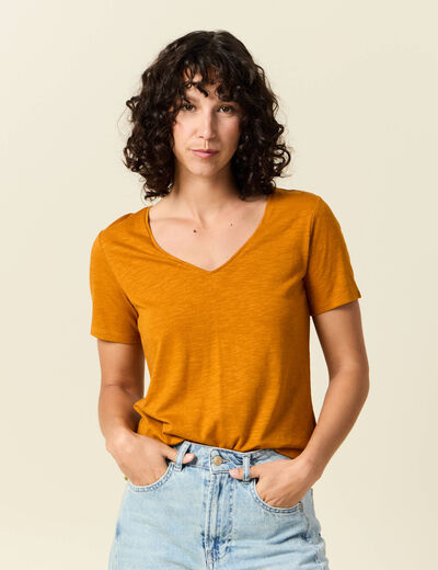 T-shirt manches courtes orange foncé femme