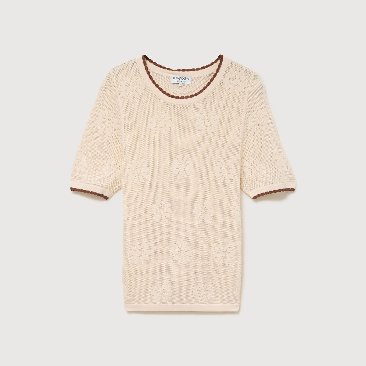 Pull droit court manches courtes ecru femme