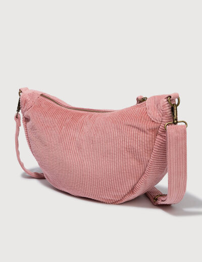 Sac bandouli&egrave;re en velours doubl&eacute; vieux rose femme
